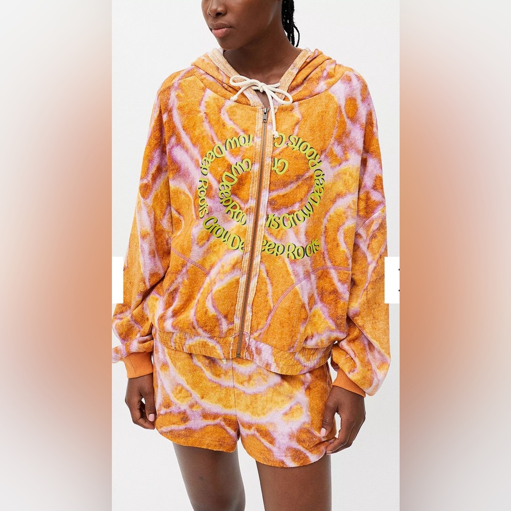 Urban Outfitters Kelsey Fleece Zip Printed Hoodie